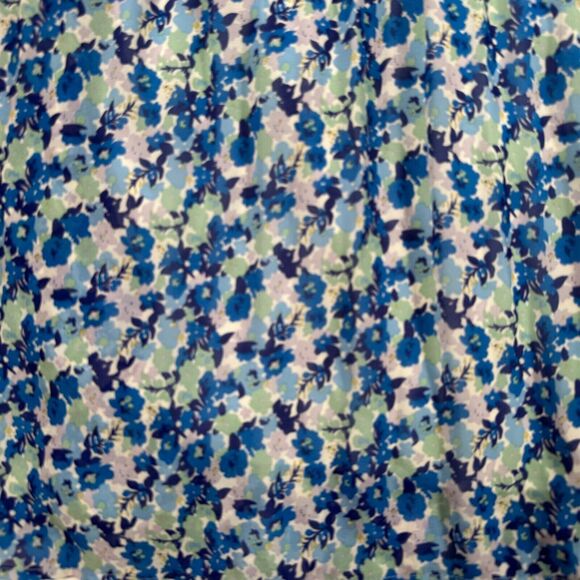 Melloday Mini Shift Dress 3/4 Sleeve Size Large Blue Floral Pleated Ruffle Neck - Picture 2 of 10